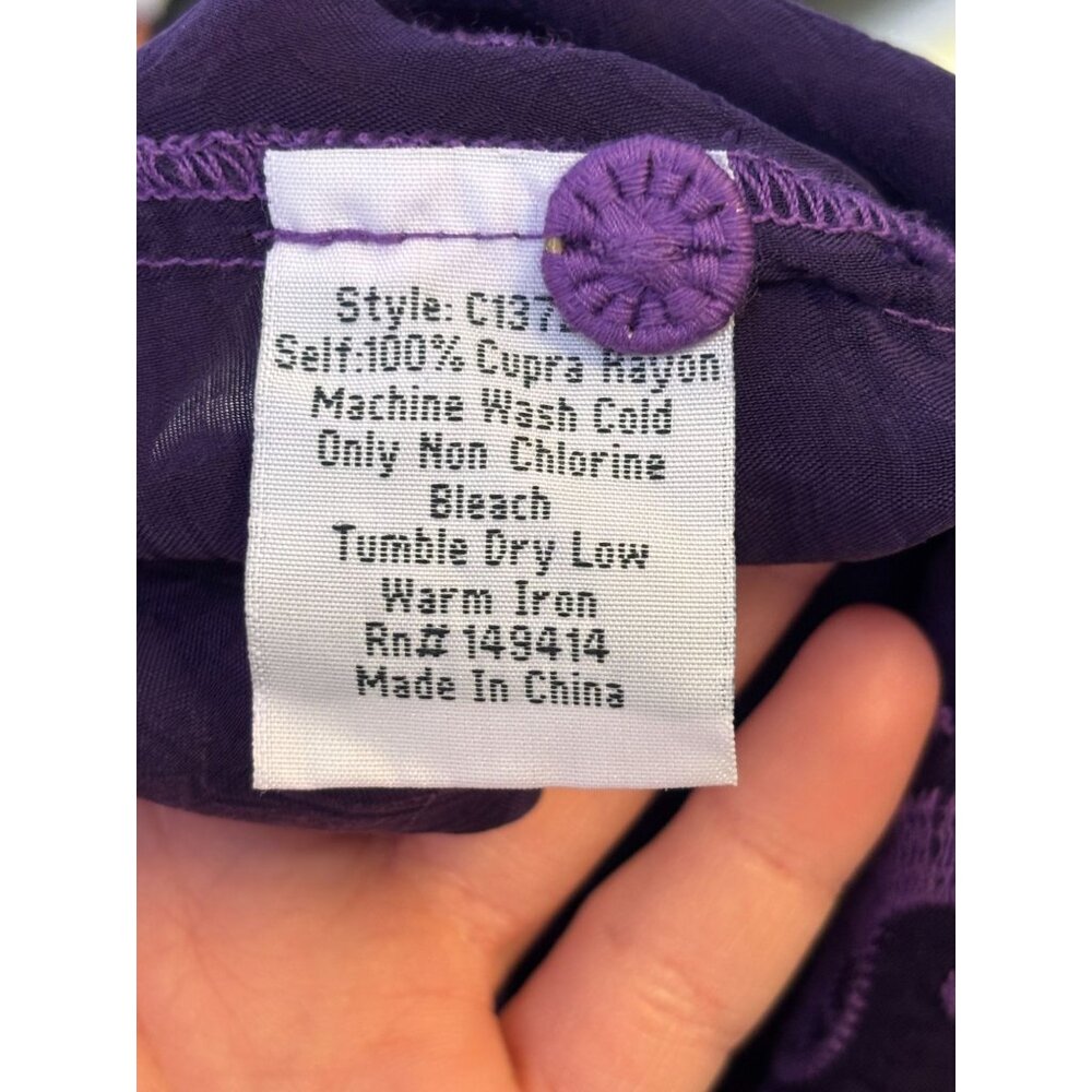 Johnny Was Embroidered Silk Blouse Wine XS Long Sleeve Button Front - Picture 7 of 7